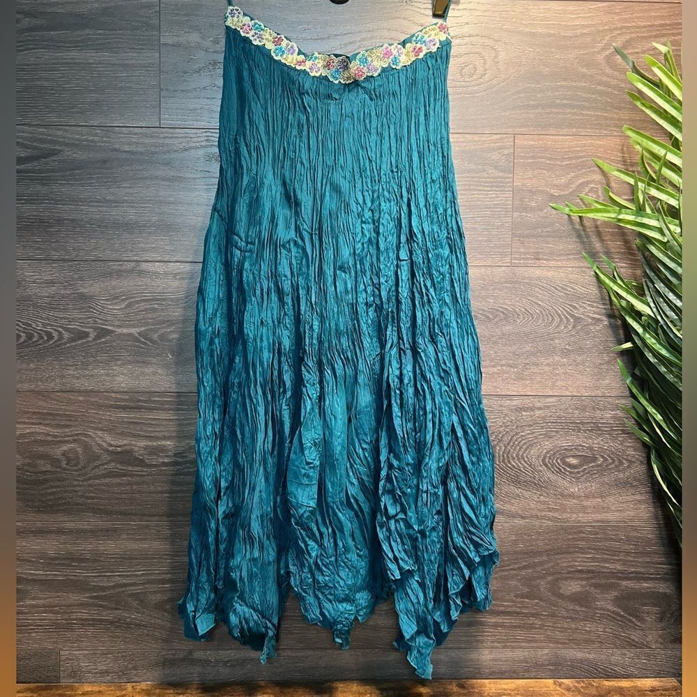 Chaudry KC Bohemian Maxi Skirt with Embellished Waist in Teal, Size Medium. NWT! - Picture 2 of 10